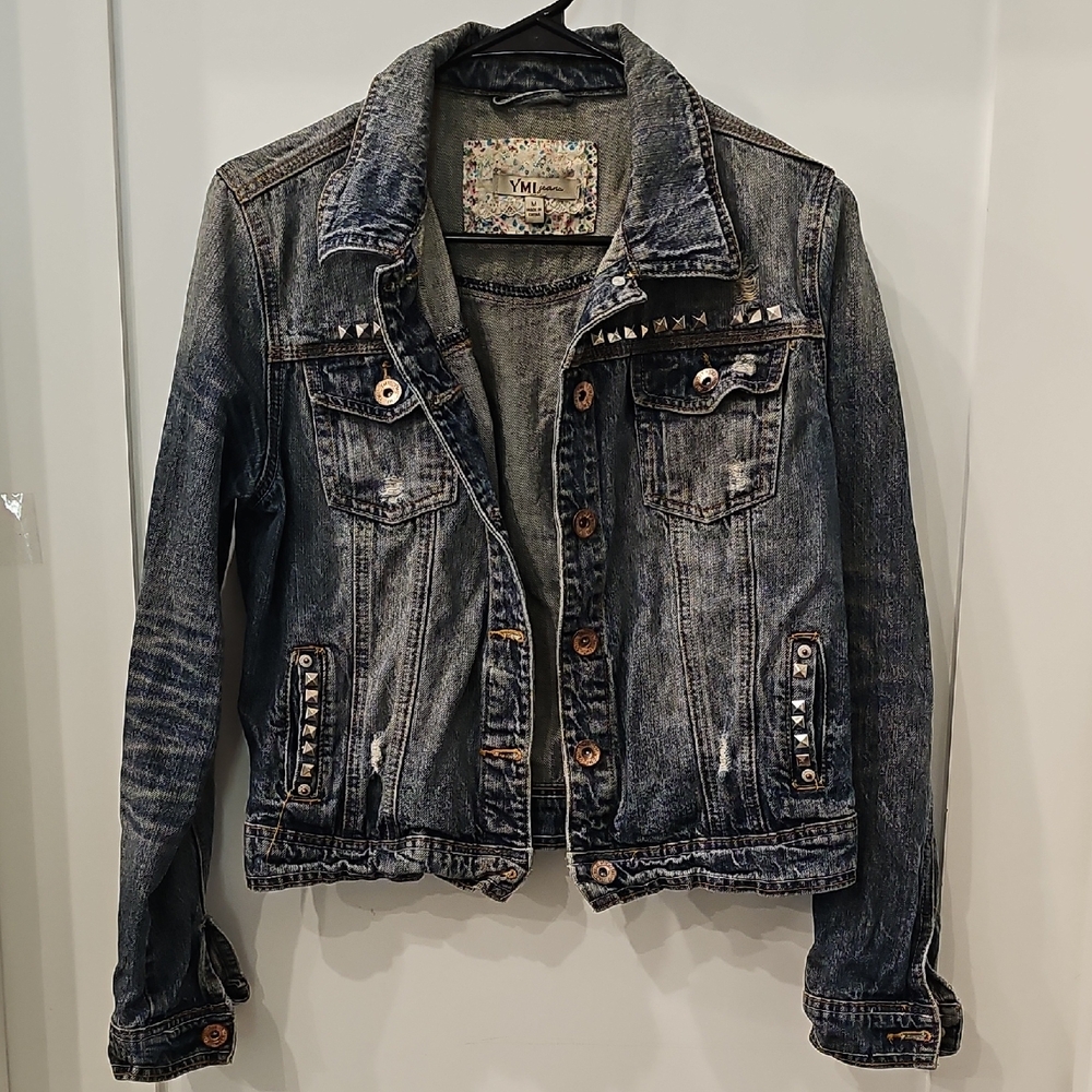Studded Denim Jean Jacket - Dark Blue